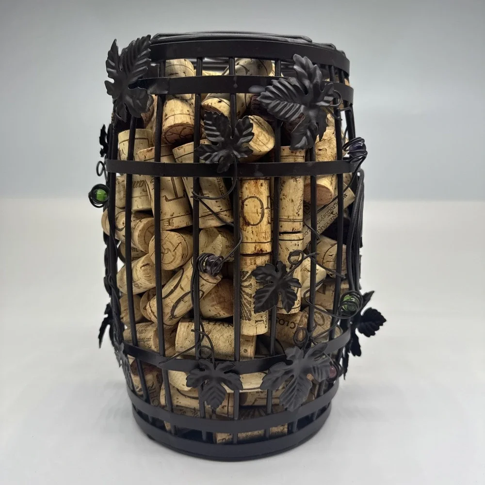 Wine Cork Holder Barrel Rustic Metal Home Decor 9.